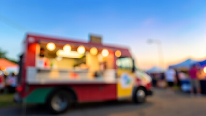 Naklejka premium Mobile food truck vendor at an outdoor evening event