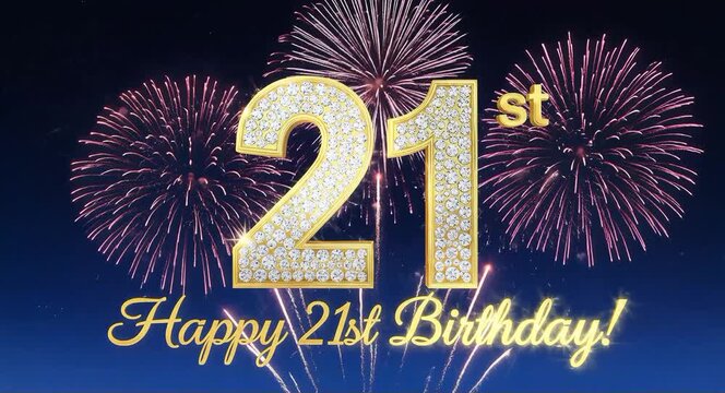 Celebratory 21st Birthday with Fireworks Display and Bright Numbers