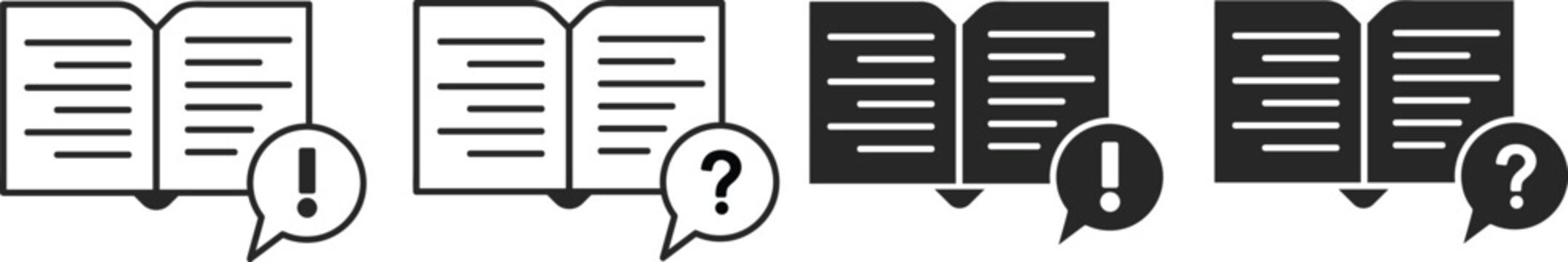 Instruction guide icon vector set with open book and speech bubble symbols. Suitable for education, tutorial, customer support, and information concepts.