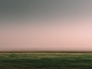 Fototapeta premium Low-Saturation Gray-Pink Skyline Meadow, Minimal Commercial Design Background