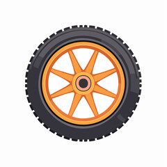 Fototapeta premium Orange Spoke Wheel with Black Tire and Tread Pattern