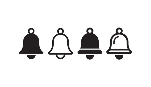 Minimalist bell icon pack featuring solid and outline styles for user interface elements.