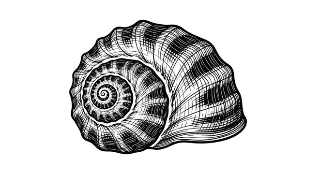 black and white illustration of a seashell