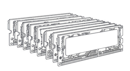 Line art illustration of computer RAM memory modules on a white background © Barokah
