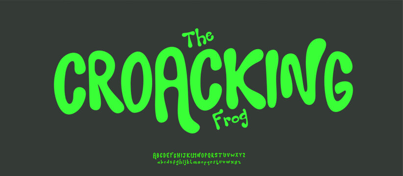 Kid Fun Font, Wavy Liquid Letters, Green Organic Alphabet for Cheerful Branding, Gooey Slime Title, Playful Logo, Fluid Typography, Joyful Design. Eco Friendly Packaging, Kids Designs. Vector Typeset