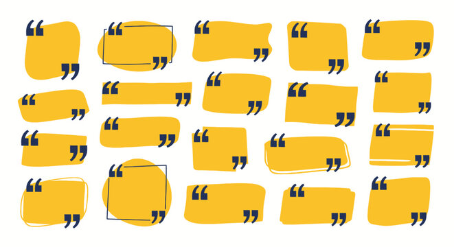 Set of yellow quote boxes and speech bubble frames for text citations