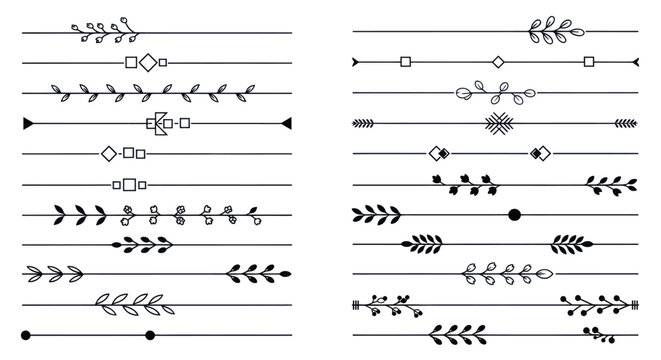 Set of minimalist decorative line dividers with floral and geometric elements