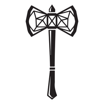 Geometric double-headed axe vector icon. Ideal for gaming logos, fantasy illustrations, and tattoo designs representing strength and ancient weaponry