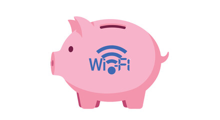 Obraz premium A pink piggy bank features a blue Wi-Fi symbol on its side, representing digital savings and modern online financial connectivity for users.