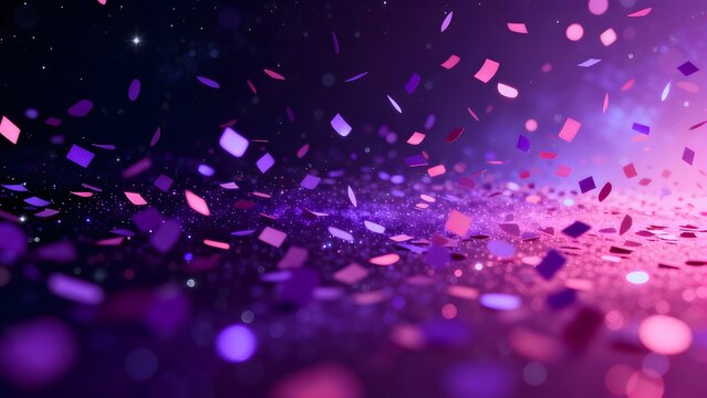 Colorful confetti falling in purple and pink gradient