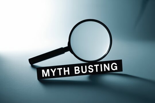Conceptual image of myth busting with a magnifying glass