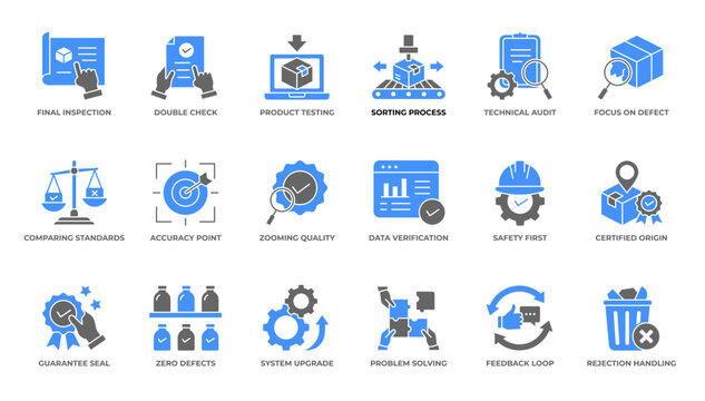 Quality Control and Product Inspection Icon Pack Glyph Vector Illustration Editable