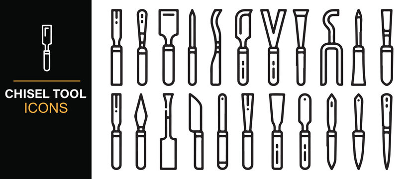Industrial Carpenter Chisel Outline Symbol Set