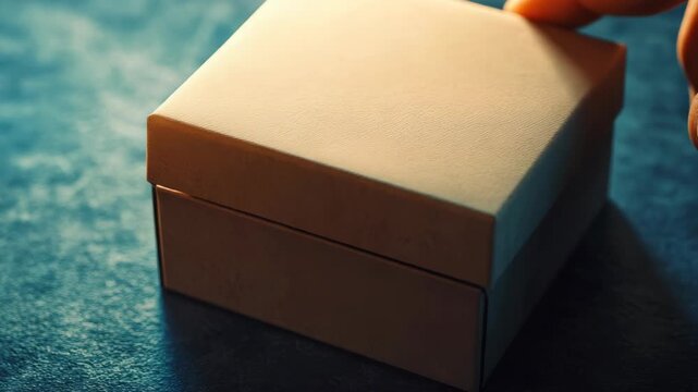 Stylish brown box resting on wooden surface.