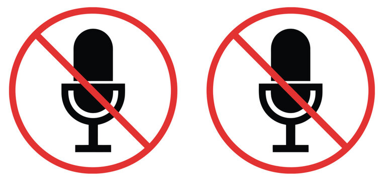 No microphone allowed sign vector illustration with microphone ban icon for silence zones, security rules, and restricted voice recording