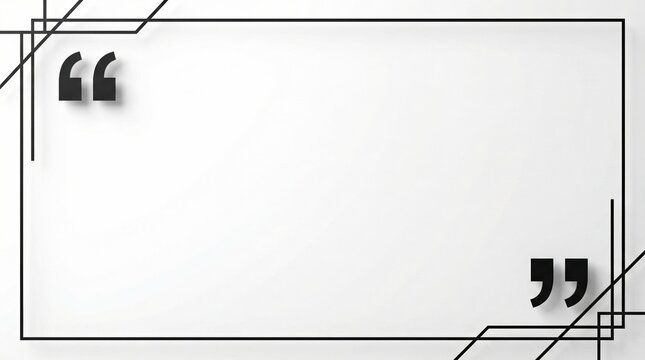 Minimalist white quote frame template with black geometric border and quotation marks for testimonials.