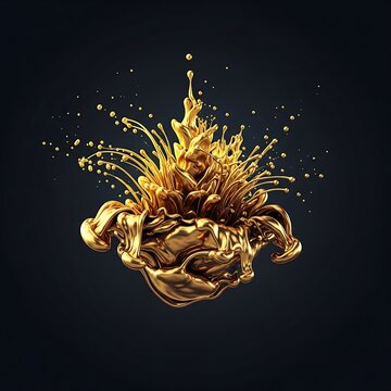 Abstract liquid gold explosion isolated on black background.