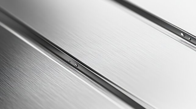 Close-up of brushed metallic surfaces with linear details and circular perforations