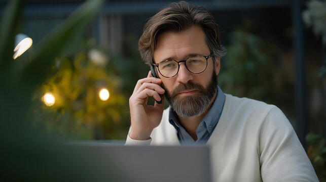 Freelance consultant declining scope creep request from demanding client, professional boundary-setting during virtual meeting, home office with spring garden view, perfect for contract limits,