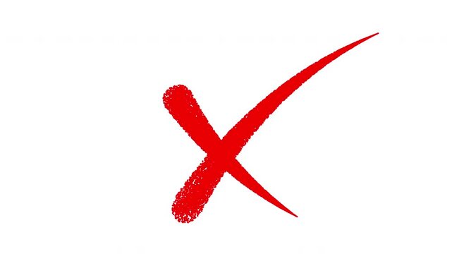 Hand-drawn red x mark animation on white background, for error and, rejection concepts