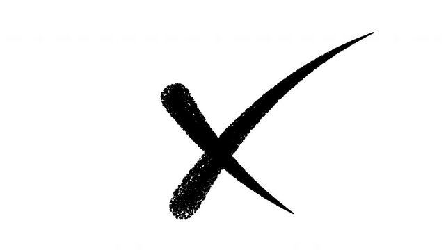 Hand-drawn black x mark animation on white background, minimalist cross symbol overlay
