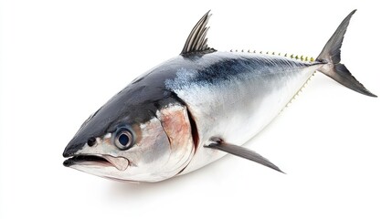 Obraz premium A large, silver fish with a dark back, fins, and eyes on a white background