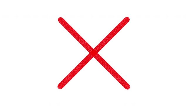 Red x mark animation on white background, hand-drawn style cross symbol for error or rejection
