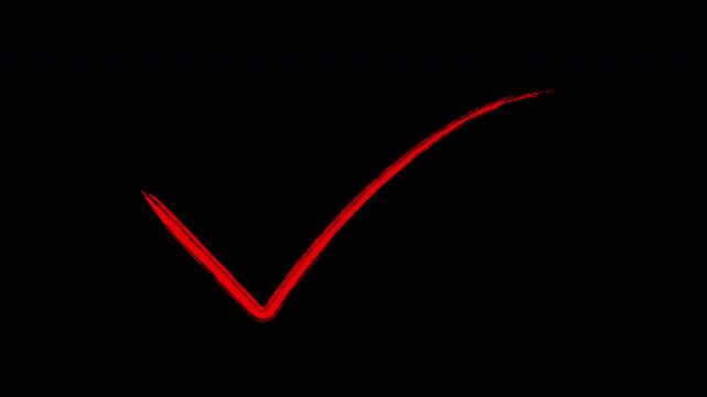Hand-drawn red checkmark animation on transparent background, for ui and, motion tick