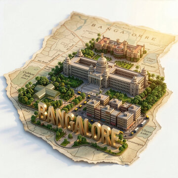3D imap illustration of Bangalore, Karnataka, India