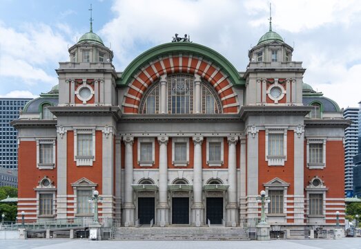 The front facade of Osaka City Central Public Hall during the day