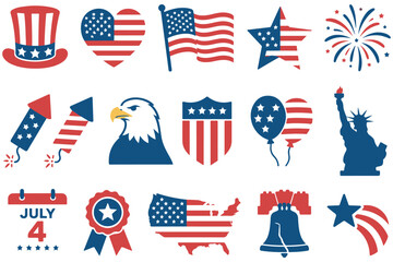 Set of independence day icons for celebration graphics. © md