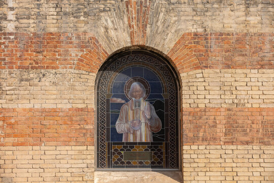Glass windows on the exterior wall of the Western Cathedral of the Catholic Diocese of Tianjin
