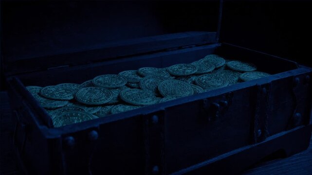 Chest Of Gold Coins Opens Or Closes In The Dark
