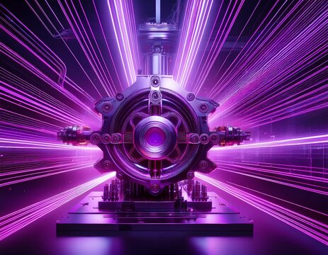 purple laser lines scanning a mechanical component enhancing precision in reverse engineering and quality control processes