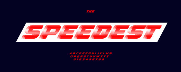 Fototapeta premium Speed Car Font Logo Dynamic Alphabet Bold Italic Letter Set Automotive Typography, Auto Moto Sport Typographic Design for Race Title, Retro Racing Text, Vintage Old Car Fest Headline. Vector Typeface