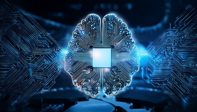 neural circuit and electronic cyber brain in a quantum computing system concept of artificial intelligence technology biotechnology innovation robot progress and machine learning