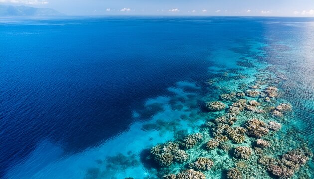coral reefs beneath clear blue water aerial view