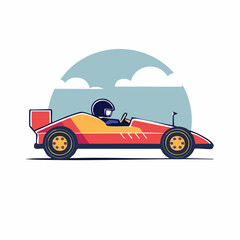 Fototapeta premium Stylized illustration of a race car driver in a red and yellow Formula 1 car