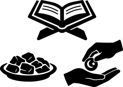 Ramadan icons with book, dates and coin Vector
