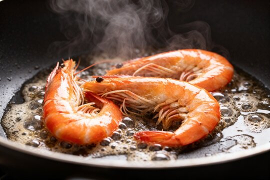 Frying Shrimp in Pan