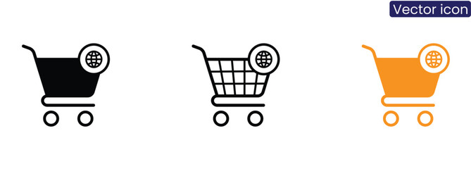 Shopping cart icons with globe on white background for global e-commerce © graphicsart.one