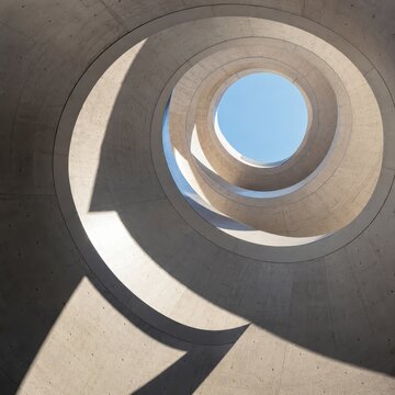 Escalier spiral&eacute; minimaliste ouvert sur le ciel bleu
