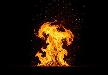 Fototapeta premium Bright orange flames rising against a black background with glowing embers and sparks