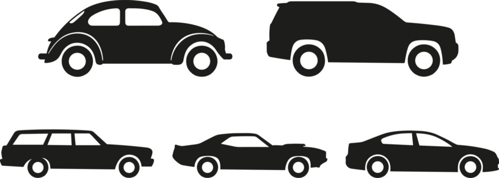 Classic and Modern Car Silhouettes Collection Featuring Sedan Coupe SUV and Vintage Automobile Designs for Transportation Projects