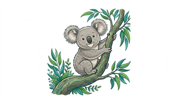 Cartoon koala climbing tree vector cute wildlife character illustration