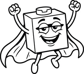 Fototapeta premium Happy cartoon block character with arms raised and cape flying isolated