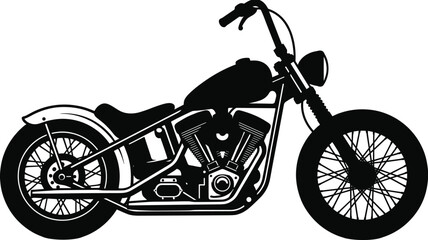 Custom motorcycle silhouette with classic chopper style design for transport themes, automotive illustration, biker culture, and mechanical engineering concepts © boishakhisarker