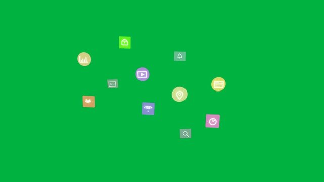 Single orange icon popping app icons forming ring showing UI then fading on transparent background