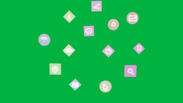 Pink diamond starting pastel icons converging, dispersing, highlighting bookmark on transparent bg