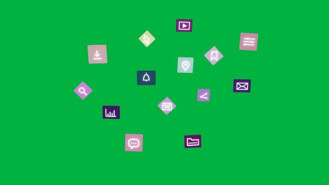 Mail popping pastel icons moving forming orbit group dispersing fading over transparent for UI
